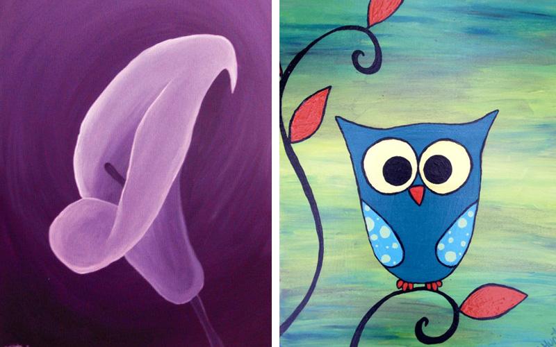 West Seattle Acrylic Painting Abstract Calalily and Owl